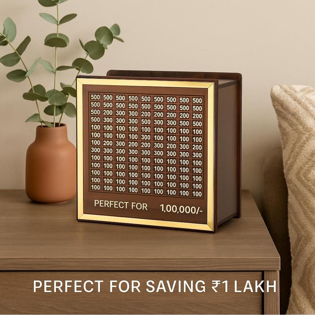 Wooden Money Saving Box | Buy 1 Get 1 Free | One Lakh Saving Box | Small Amount Becomes Big Savings (Pack of 2)